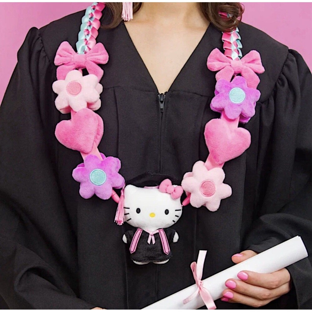 NWT HELLO KITTY 21" Graduation Plush Lei with Removable Plush Doll